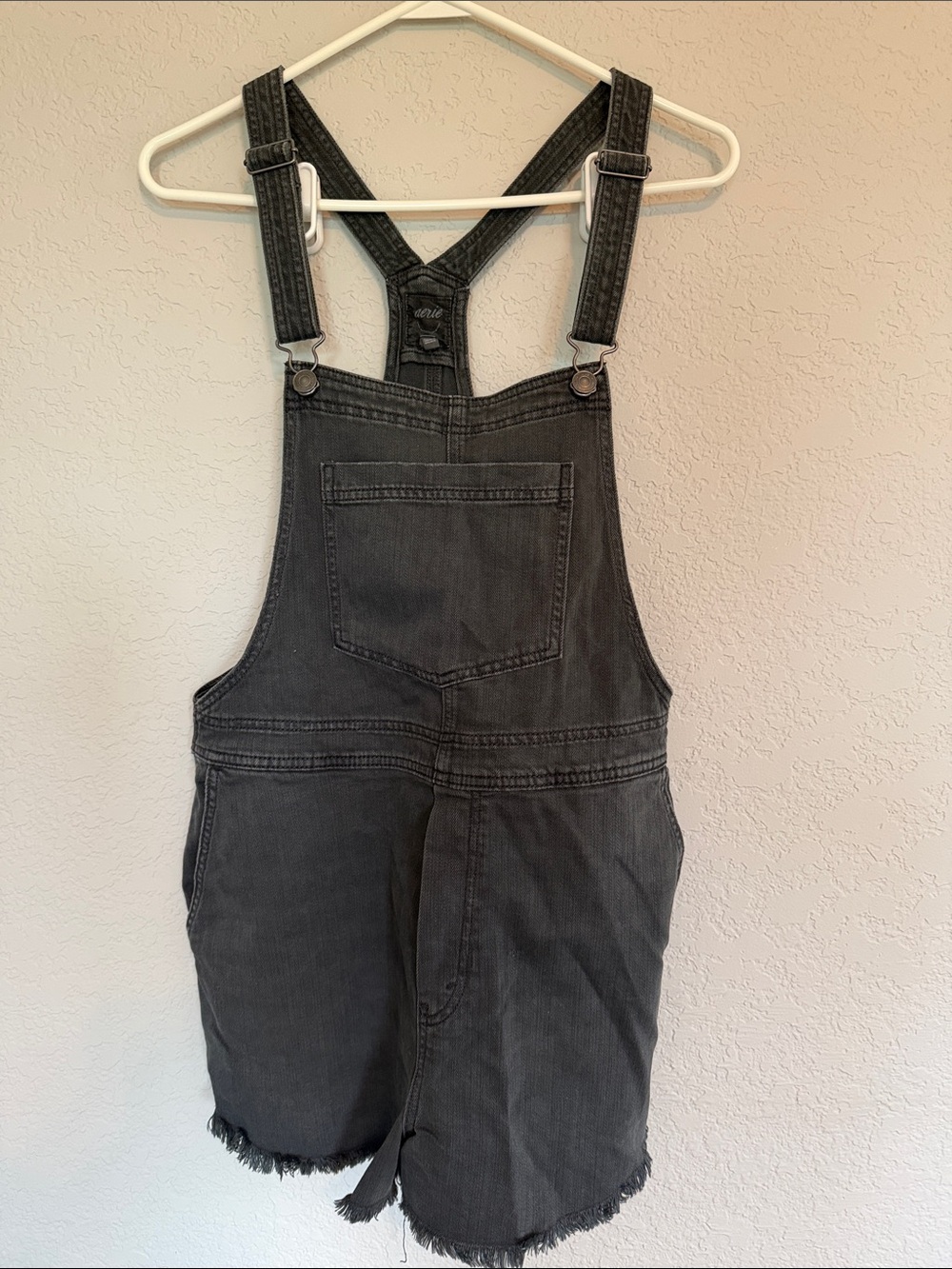 aerie Black Denim Short Overalls